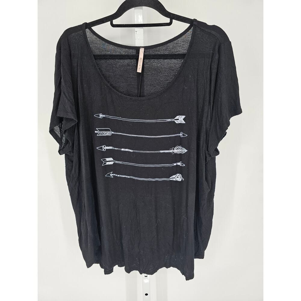 Mezzanine Womens Sz 2X Short Sleeve T Shirt Black w/ White Arrow Print